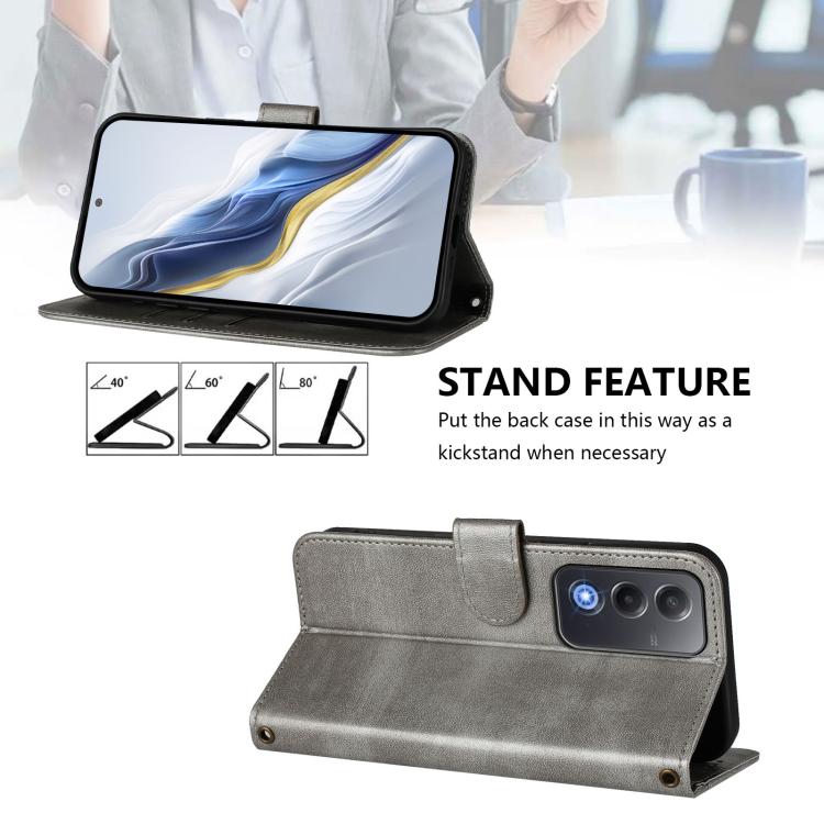 For OPPO A5 5G Global Line Splicing Buckle Retro Leather Phone Case