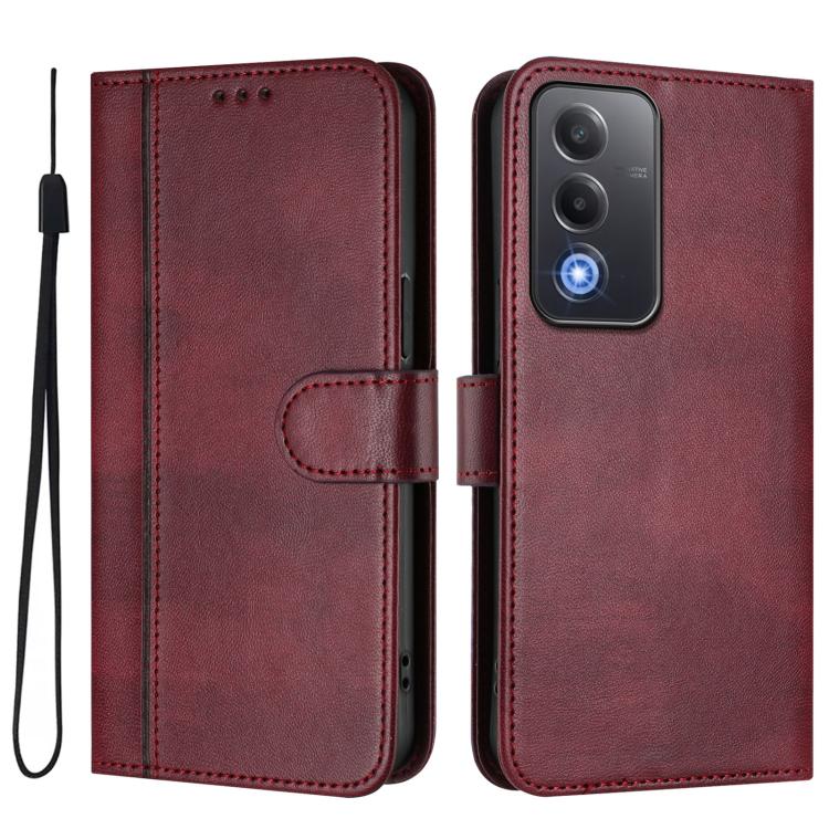 For OPPO A5 5G Global Line Splicing Buckle Retro Leather Phone Case