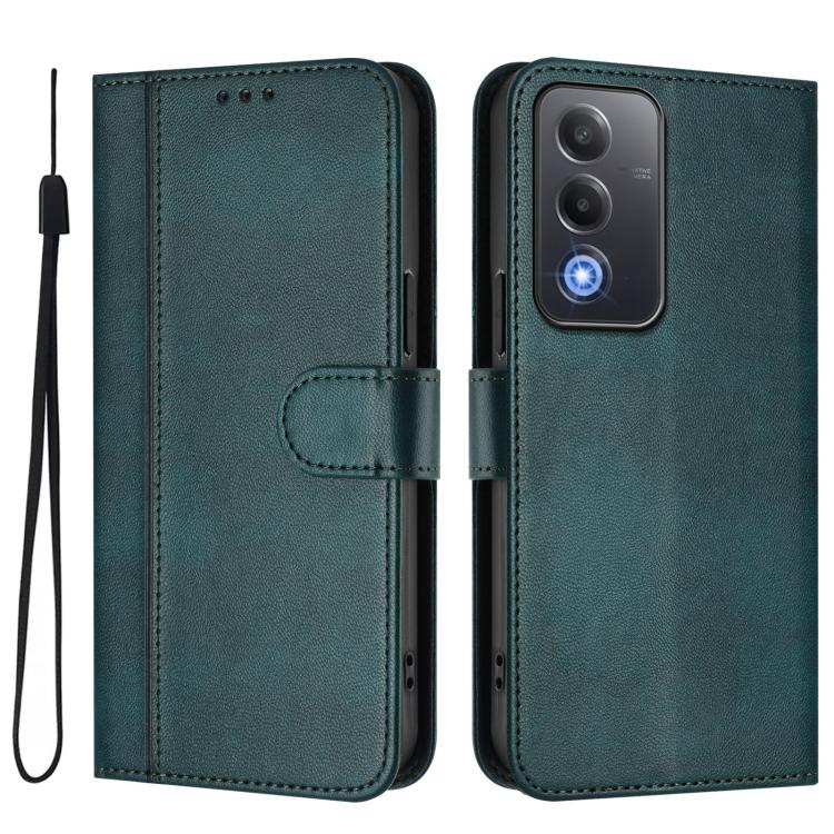 For OPPO A5 5G Global Line Splicing Buckle Retro Leather Phone Case