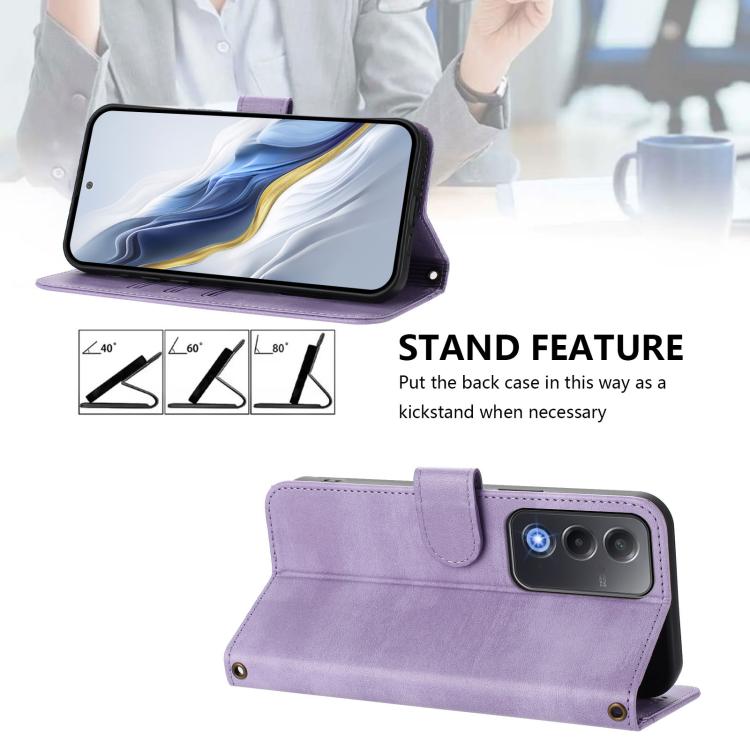 For OPPO A5 5G Global Line Splicing Buckle Retro Leather Phone Case
