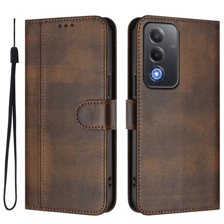For OPPO A5 5G Global Line Splicing Buckle Retro Leather Phone Case