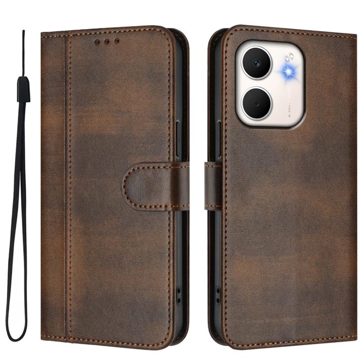 For OPPO A5x 5G / 4G Global Line Splicing Buckle Retro Leather Phone Case