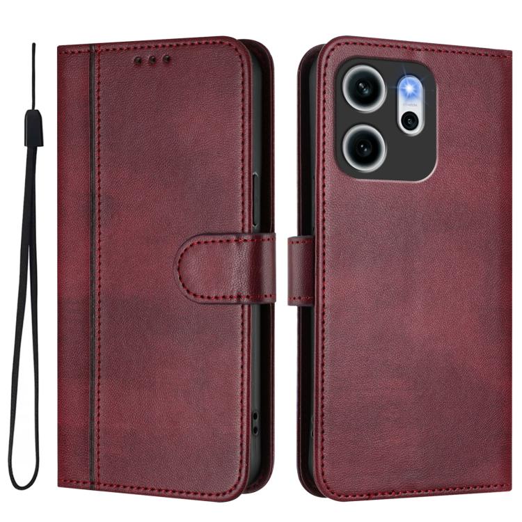 For OPPO Reno14 F 5G Line Splicing Buckle Retro Leather Phone Case