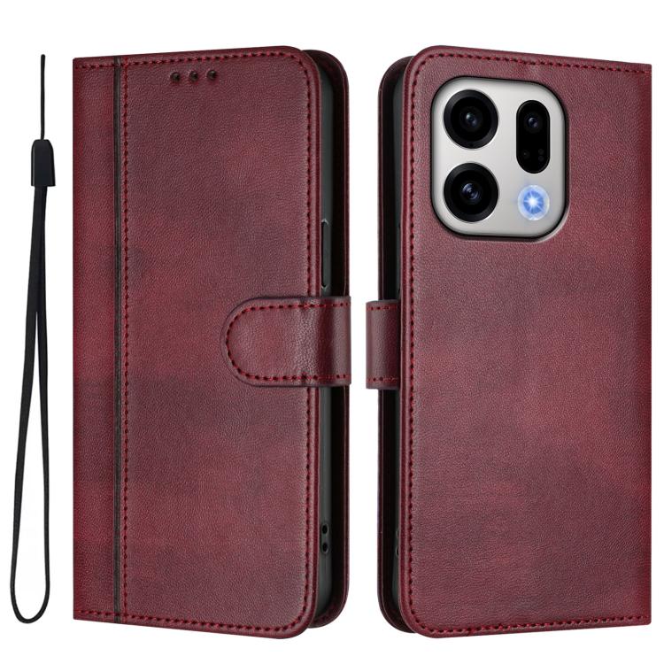 For OPPO Find X9 Line Splicing Buckle Retro Leather Phone Case