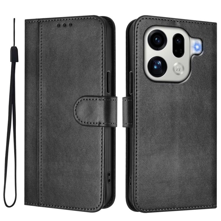 For OPPO Find X9 Pro Line Splicing Buckle Retro Leather Phone Case