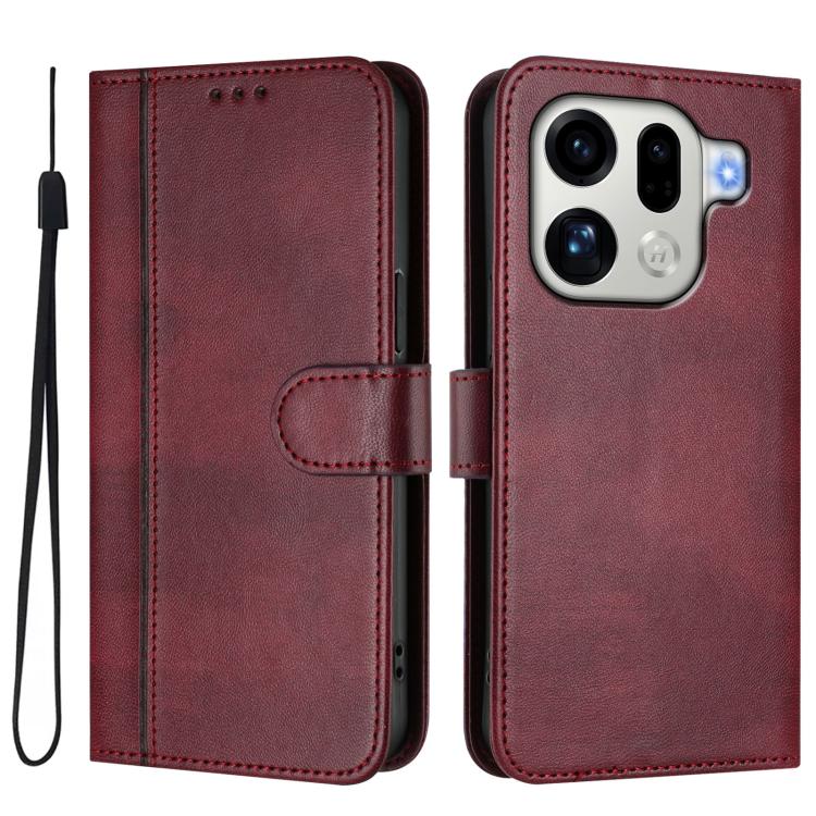 For OPPO Find X9 Pro Line Splicing Buckle Retro Leather Phone Case