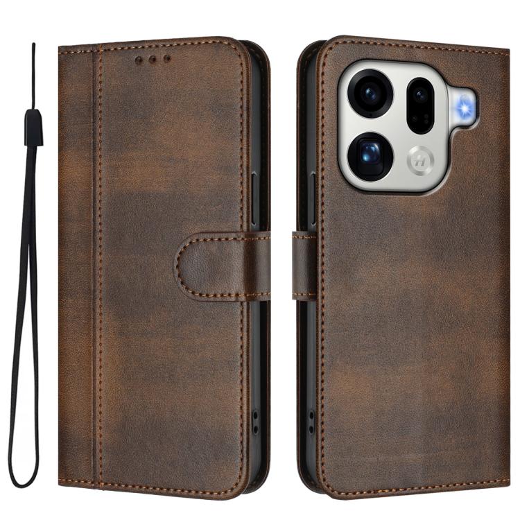 For OPPO Find X9 Pro Line Splicing Buckle Retro Leather Phone Case