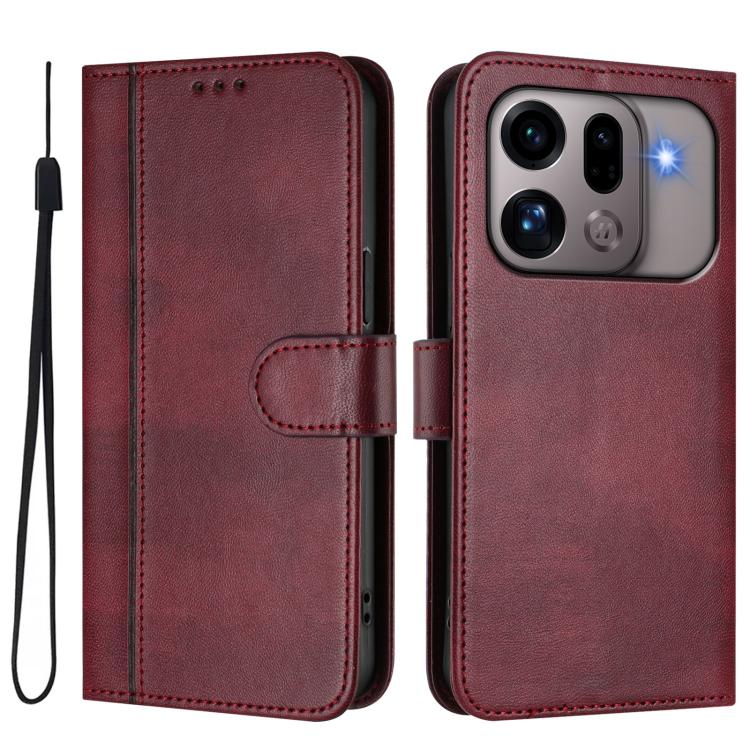 For OPPO Find X9s Pro Line Splicing Buckle Retro Leather Phone Case