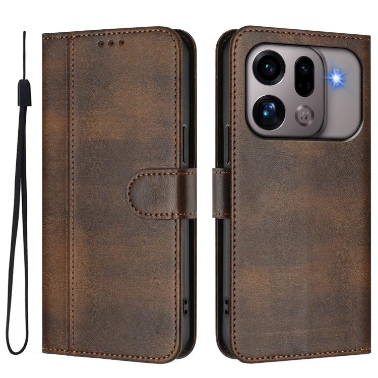 For OPPO Find X9s Pro Line Splicing Buckle Retro Leather Phone Case