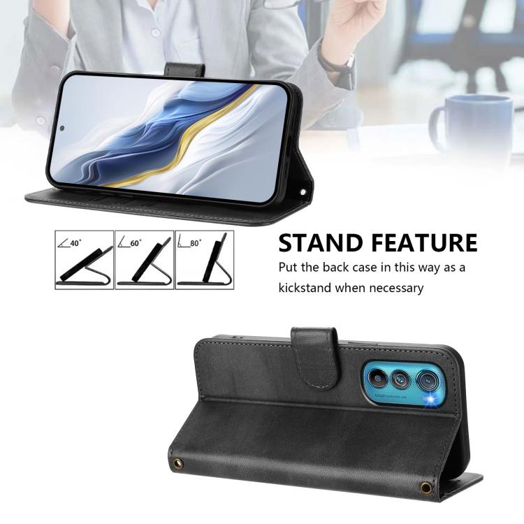 For Motorola Edge 30 Line Splicing Buckle Retro Leather Phone Case