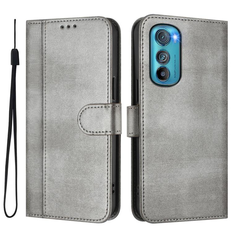 For Motorola Edge 30 Line Splicing Buckle Retro Leather Phone Case