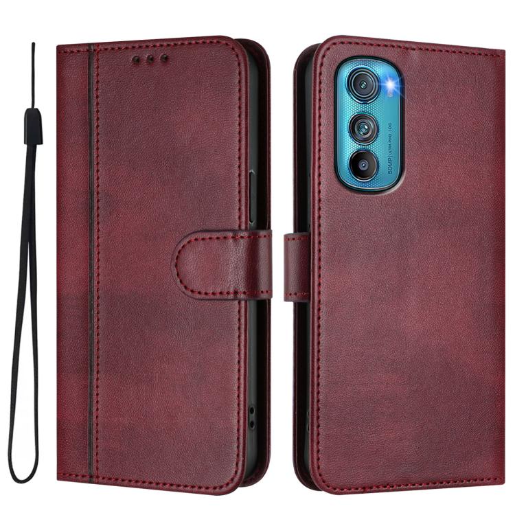 For Motorola Edge 30 Line Splicing Buckle Retro Leather Phone Case