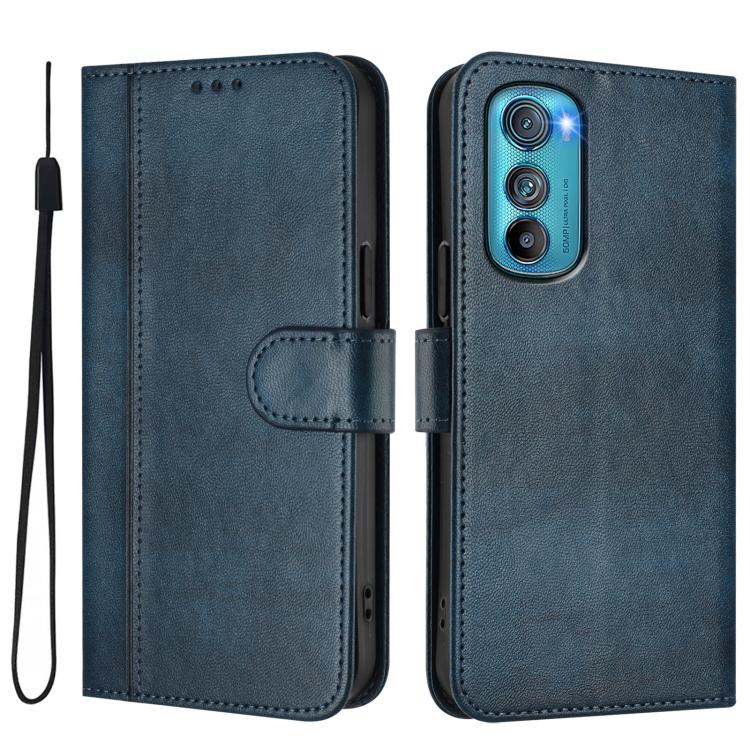 For Motorola Edge 30 Line Splicing Buckle Retro Leather Phone Case