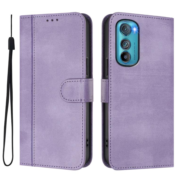For Motorola Edge 30 Line Splicing Buckle Retro Leather Phone Case