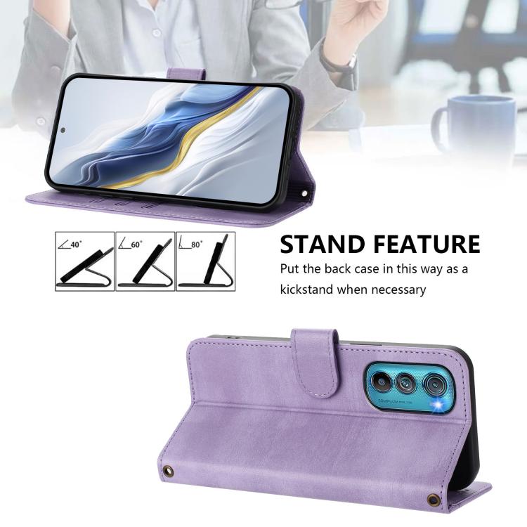For Motorola Edge 30 Line Splicing Buckle Retro Leather Phone Case