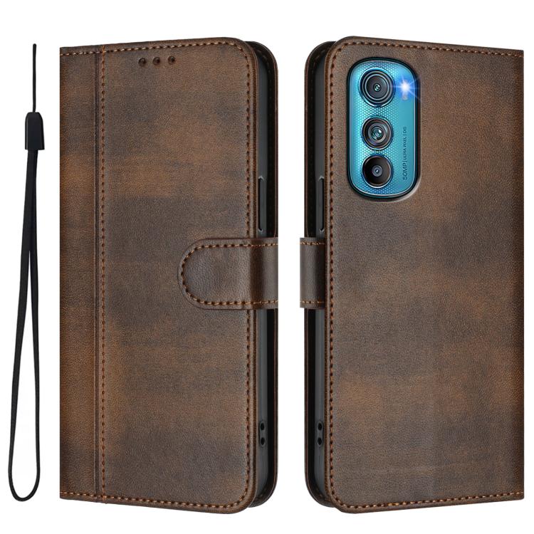 For Motorola Edge 30 Line Splicing Buckle Retro Leather Phone Case