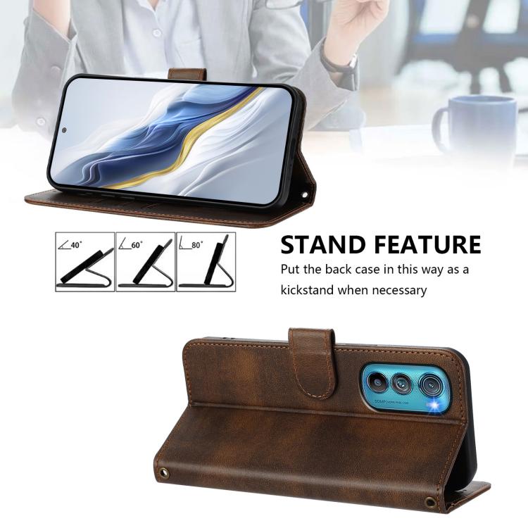 For Motorola Edge 30 Line Splicing Buckle Retro Leather Phone Case