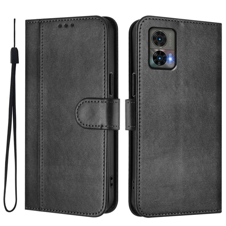 For Motorola Edge 30 Neo Line Splicing Buckle Retro Leather Phone Case