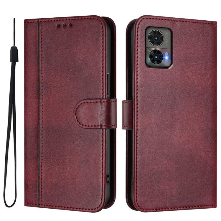 For Motorola Edge 30 Neo Line Splicing Buckle Retro Leather Phone Case