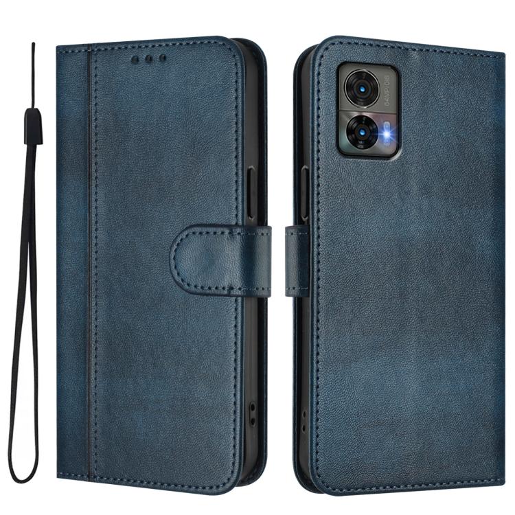 For Motorola Edge 30 Neo Line Splicing Buckle Retro Leather Phone Case