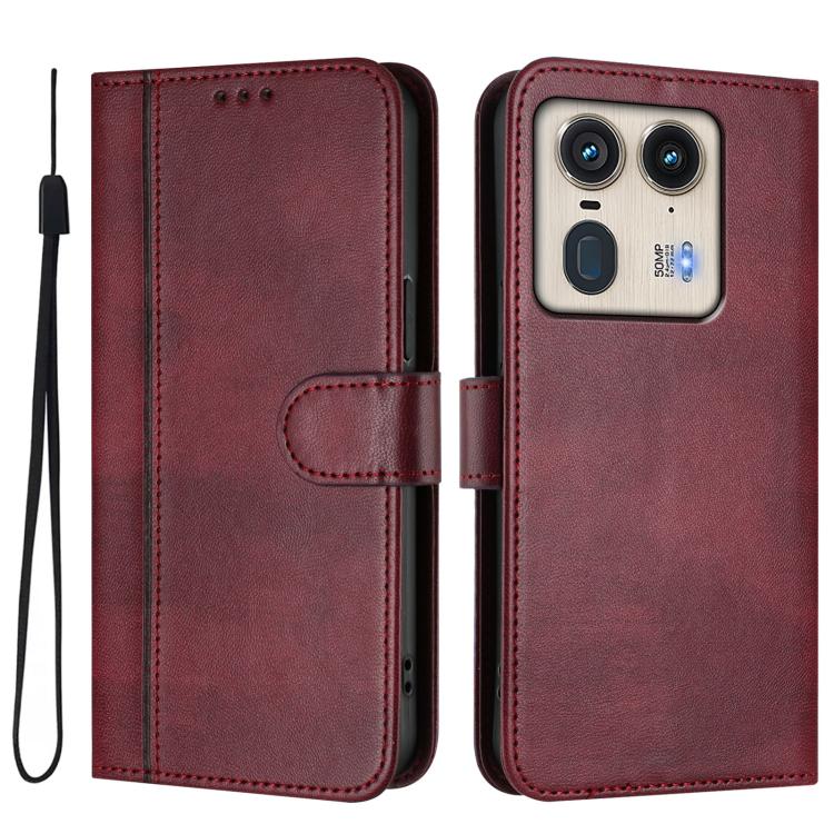 For Motorola Edge 50 Ultra 5G Line Splicing Buckle Retro Leather Phone Case