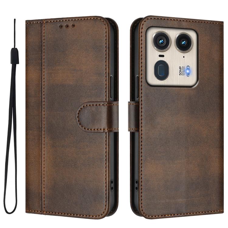 For Motorola Edge 50 Ultra 5G Line Splicing Buckle Retro Leather Phone Case