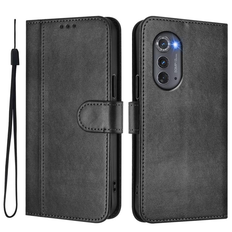 For Motorola Edge 2022 Line Splicing Buckle Retro Leather Phone Case