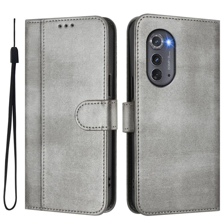 For Motorola Edge 2022 Line Splicing Buckle Retro Leather Phone Case
