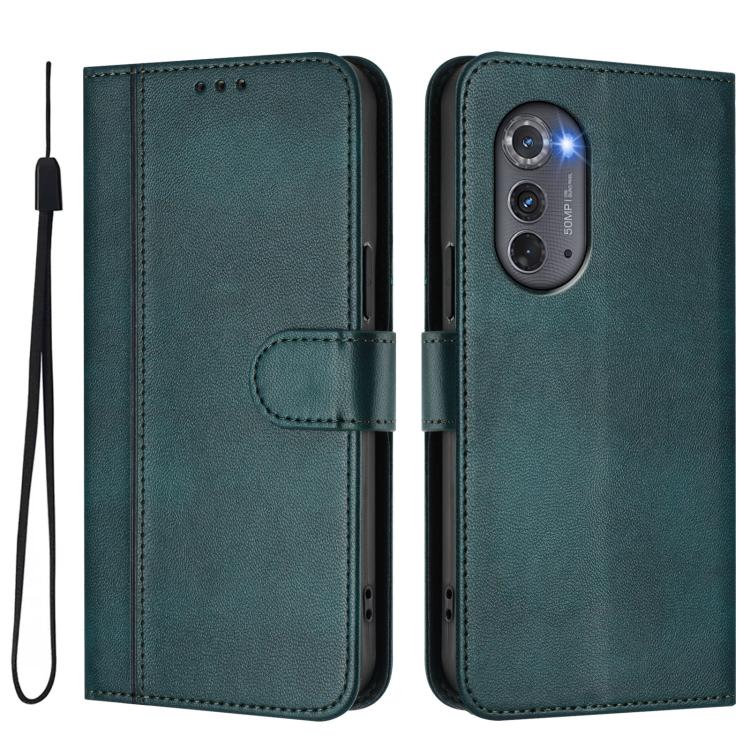 For Motorola Edge 2022 Line Splicing Buckle Retro Leather Phone Case
