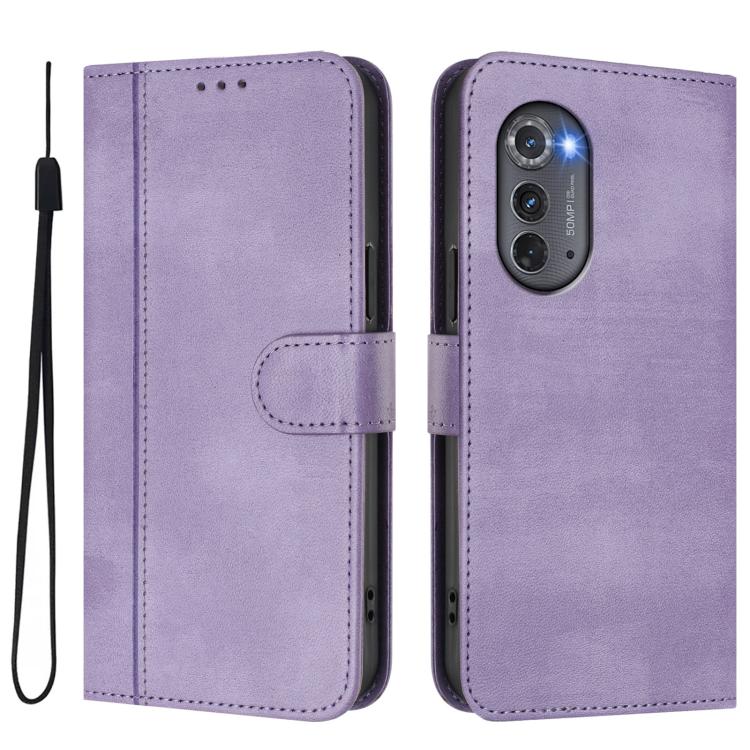 For Motorola Edge 2022 Line Splicing Buckle Retro Leather Phone Case