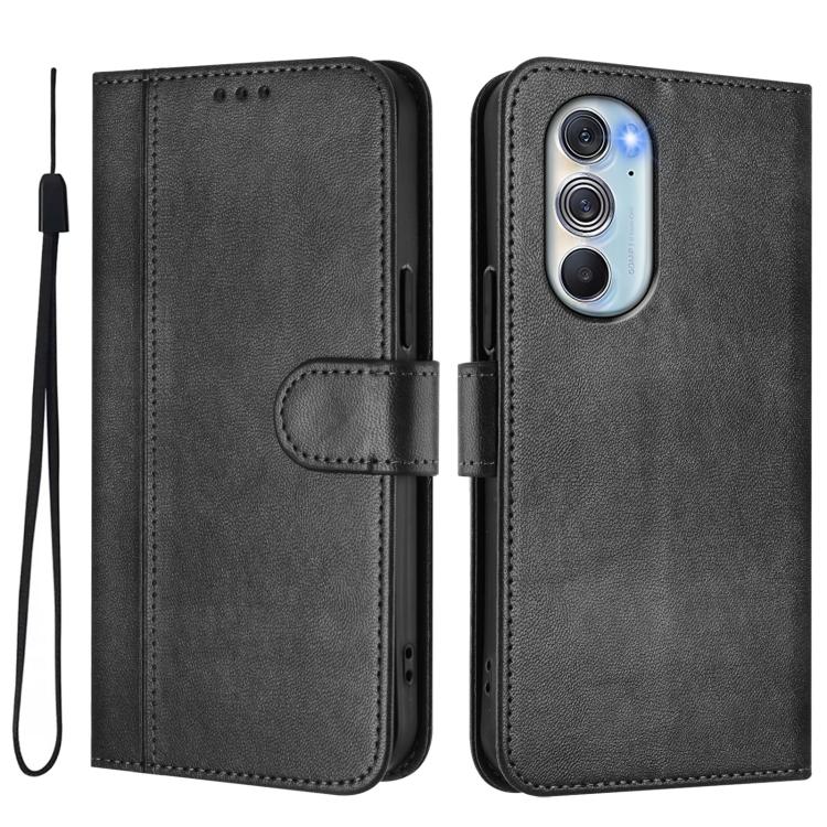 For Motorola Edge X30 5G / Edge 30 Pro Line Splicing Buckle Retro Leather Phone Case
