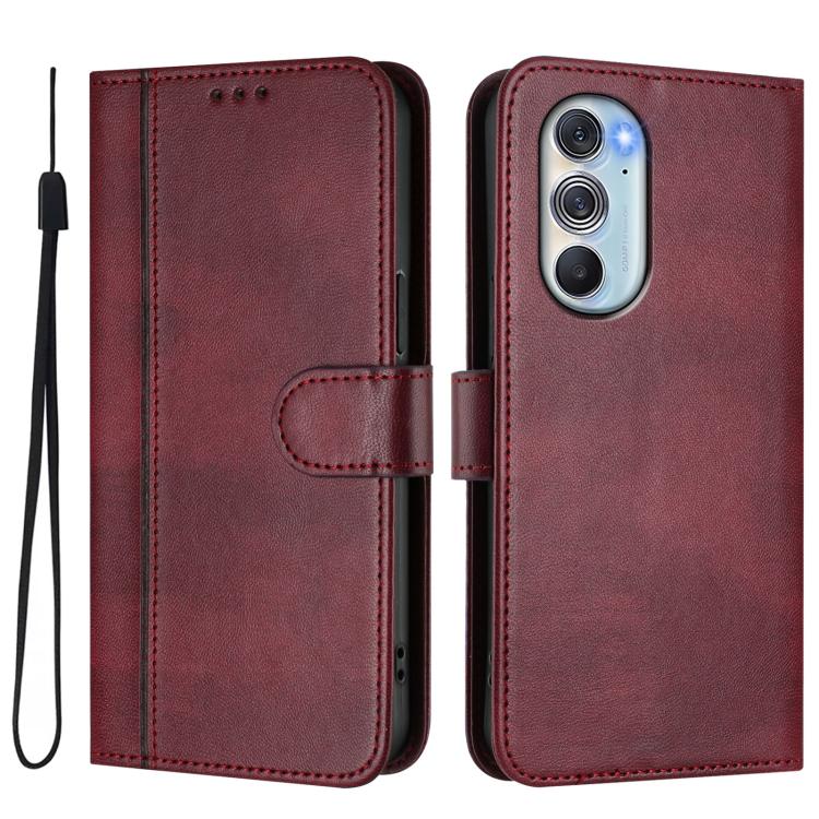 For Motorola Edge X30 5G / Edge 30 Pro Line Splicing Buckle Retro Leather Phone Case