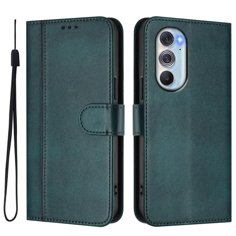 For Motorola Edge X30 5G / Edge 30 Pro Line Splicing Buckle Retro Leather Phone Case