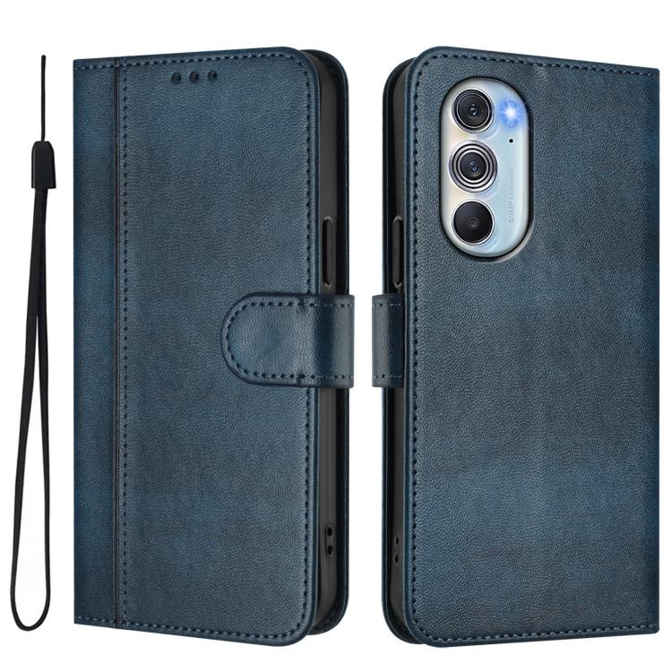 For Motorola Edge X30 5G / Edge 30 Pro Line Splicing Buckle Retro Leather Phone Case