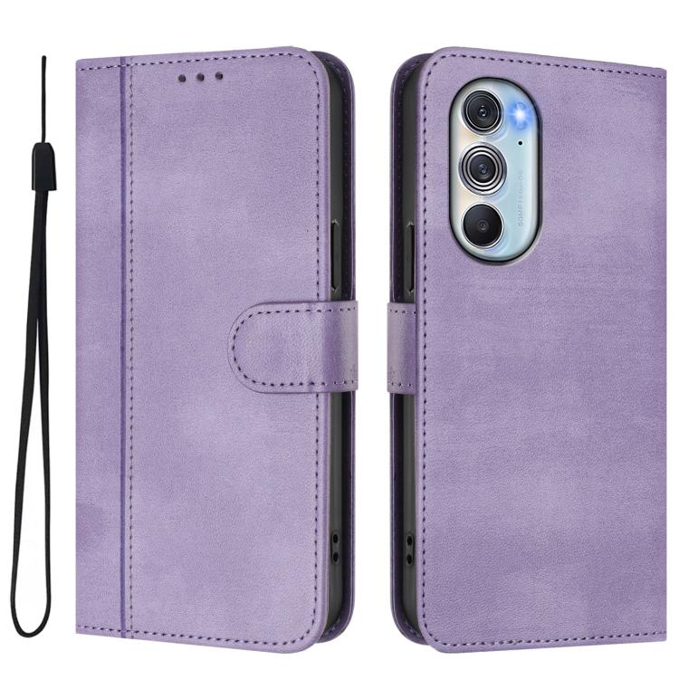 For Motorola Edge X30 5G / Edge 30 Pro Line Splicing Buckle Retro Leather Phone Case