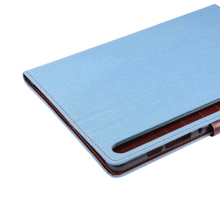 For Samsung Galaxy Tab S8+ / Tab S8 Plus /  Tab S7 FE / Tab S7+ / T970 Denim Texture PC Horizontal Flip Leather Protective Case, with Holder & Card Slots & Wallet & Photo Frame & Sleep / Wake-up Function(Light Blue)