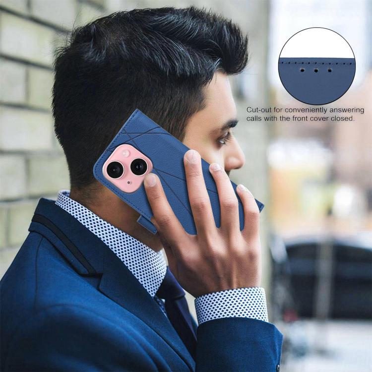 For iPhone 15 Geometric Pattern RFID Leather Phone Case