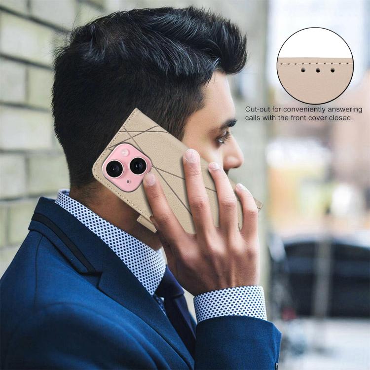 For iPhone 15 Geometric Pattern RFID Leather Phone Case