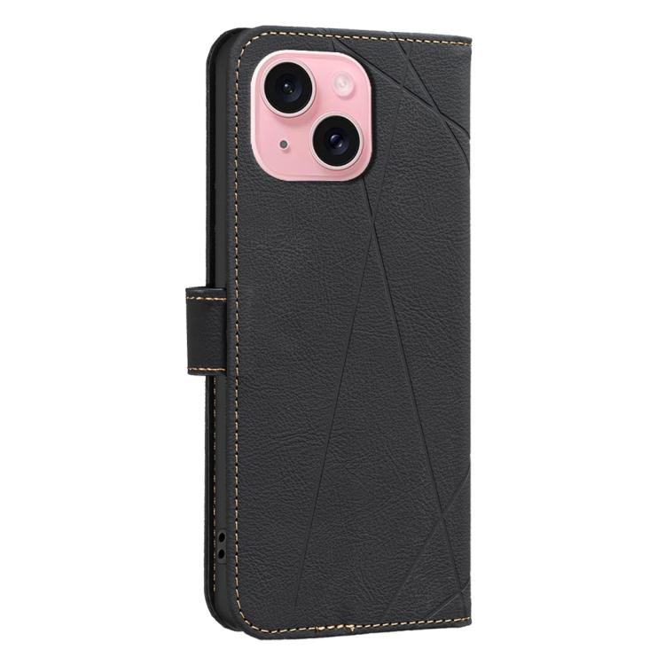 For iPhone 15 Geometric Pattern RFID Leather Phone Case