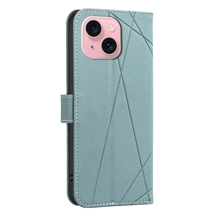 For iPhone 15 Geometric Pattern RFID Leather Phone Case