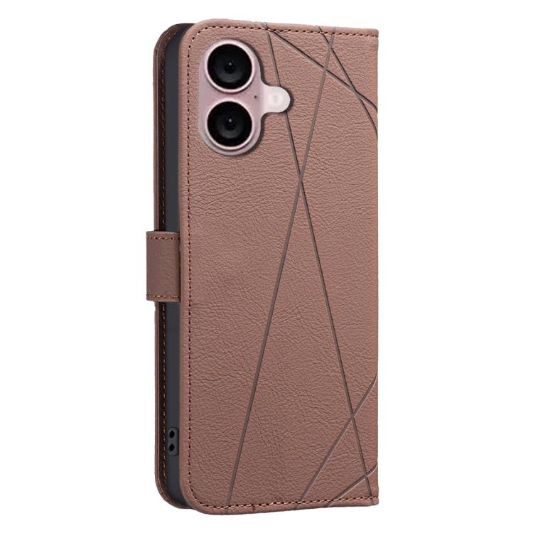 For iPhone 16 Geometric Pattern RFID Leather Phone Case