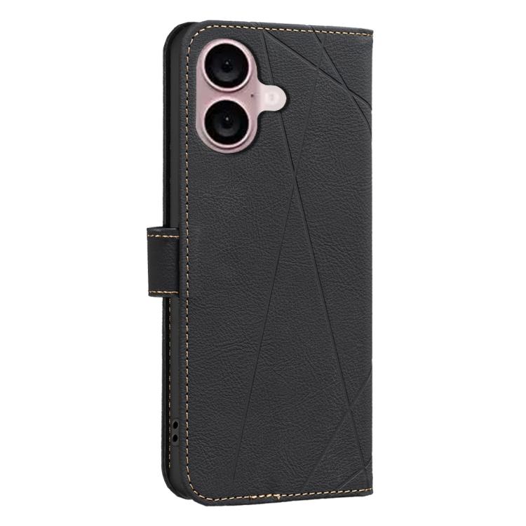 For iPhone 16 Geometric Pattern RFID Leather Phone Case