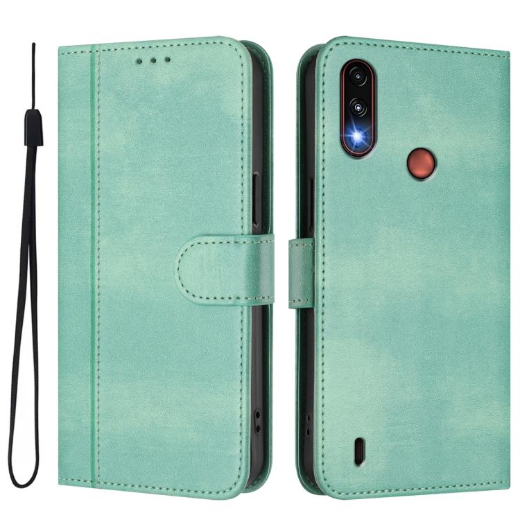 For Motorola Moto E7 Power 2021 Line Splicing Buckle Retro Leather Phone Case
