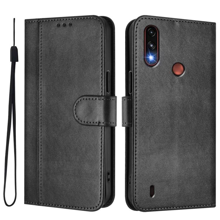 For Motorola Moto E7 Power 2021 Line Splicing Buckle Retro Leather Phone Case