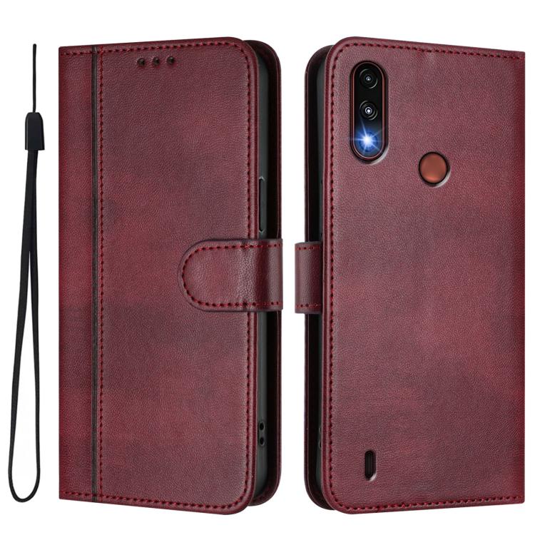 For Motorola Moto E7 Power 2021 Line Splicing Buckle Retro Leather Phone Case