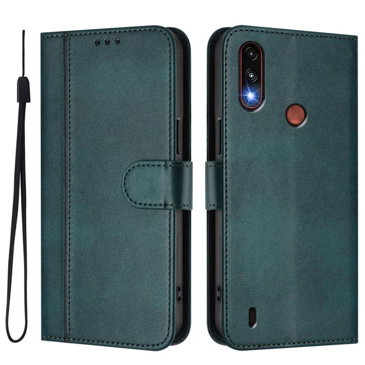 For Motorola Moto E7 Power 2021 Line Splicing Buckle Retro Leather Phone Case