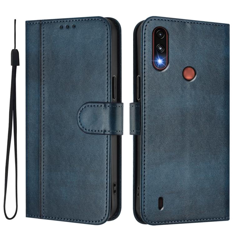 For Motorola Moto E7 Power 2021 Line Splicing Buckle Retro Leather Phone Case
