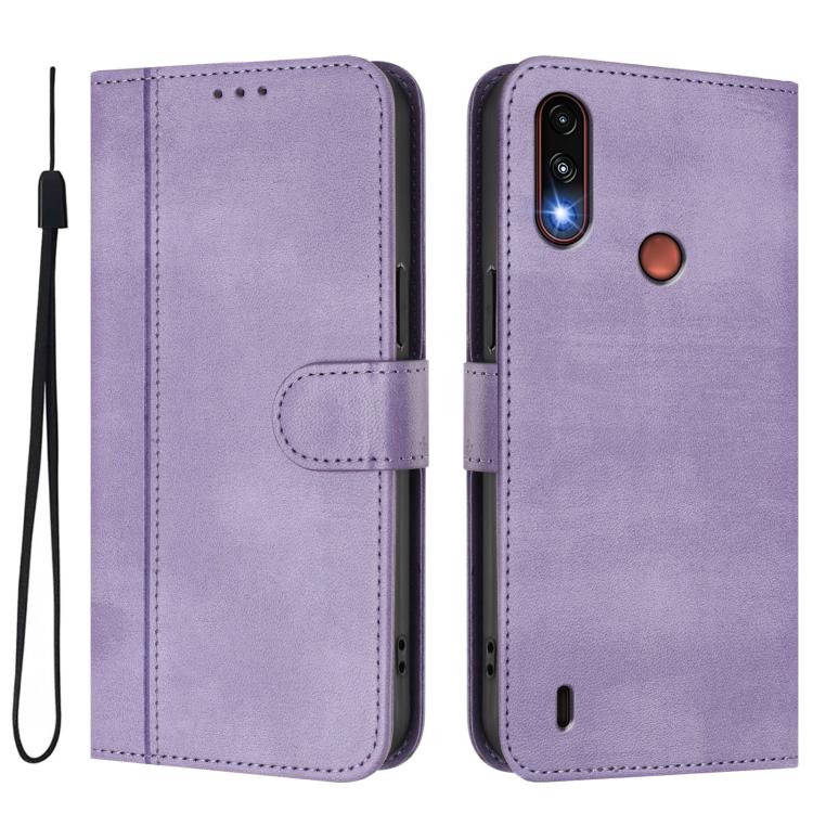 For Motorola Moto E7 Power 2021 Line Splicing Buckle Retro Leather Phone Case