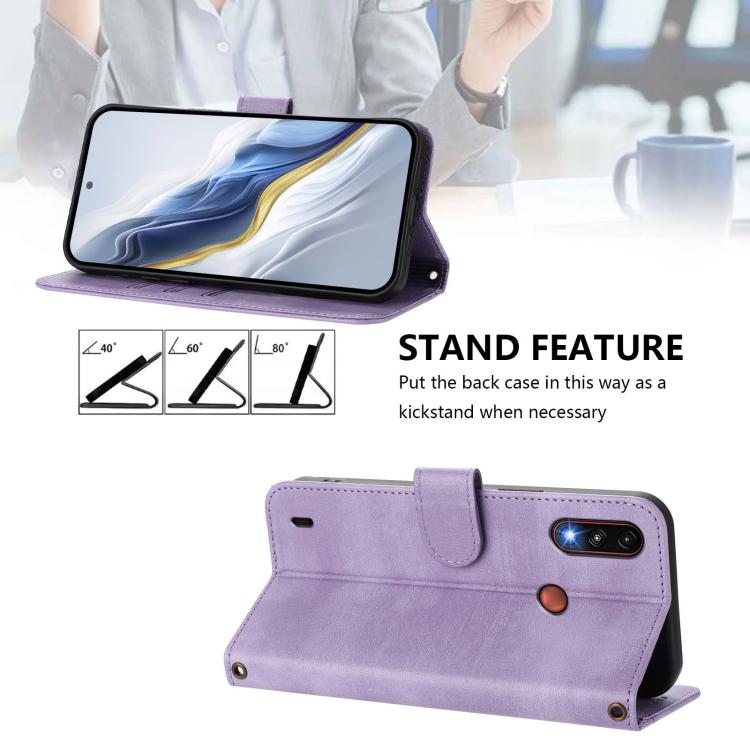For Motorola Moto E7 Power 2021 Line Splicing Buckle Retro Leather Phone Case