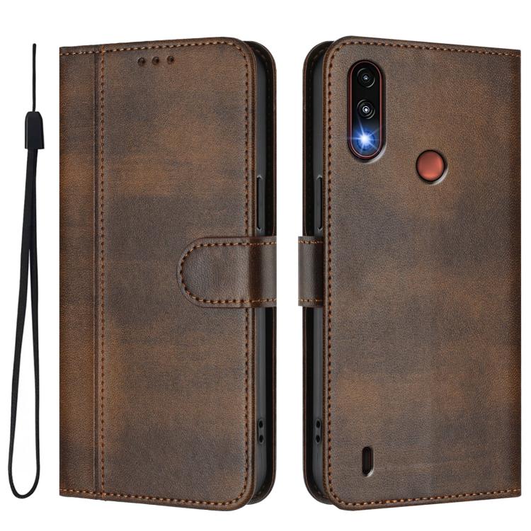 For Motorola Moto E7 Power 2021 Line Splicing Buckle Retro Leather Phone Case